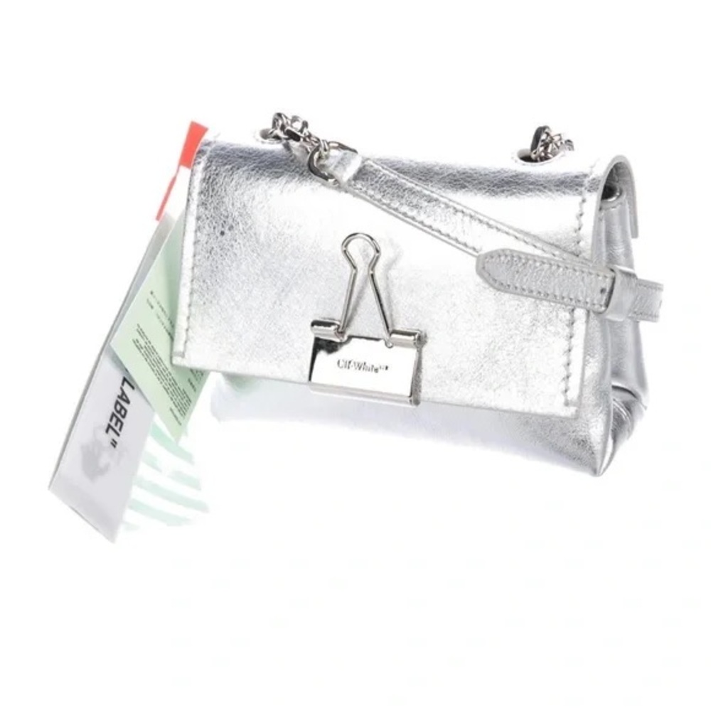 New with tags Off-White Small Binder Clip Metallic Leather Crossbody Bag